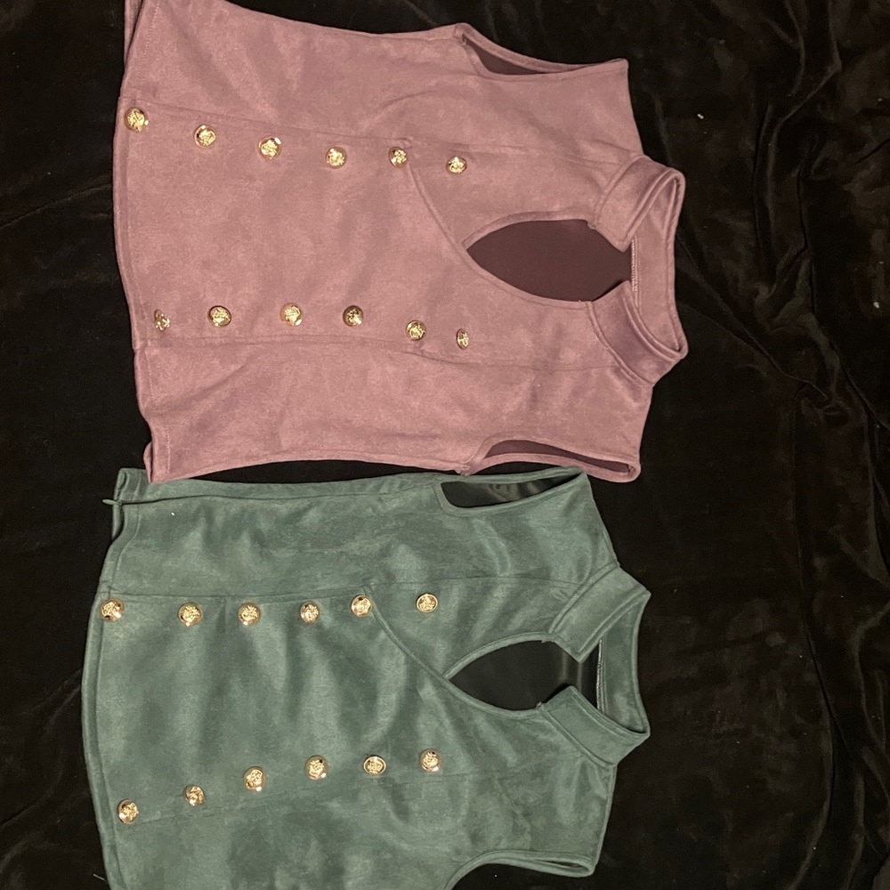 Purple and Green velvet Sleeveless Vests with Gold Buttons Brand new